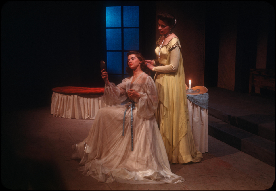 Marilyn Robinson (Desdemona) and Marsha Baliff Midgely (Emilia), scene from &quot;Othello&quot; performed at Kingsbury Hall, University of Utah, April 11-16, 1949